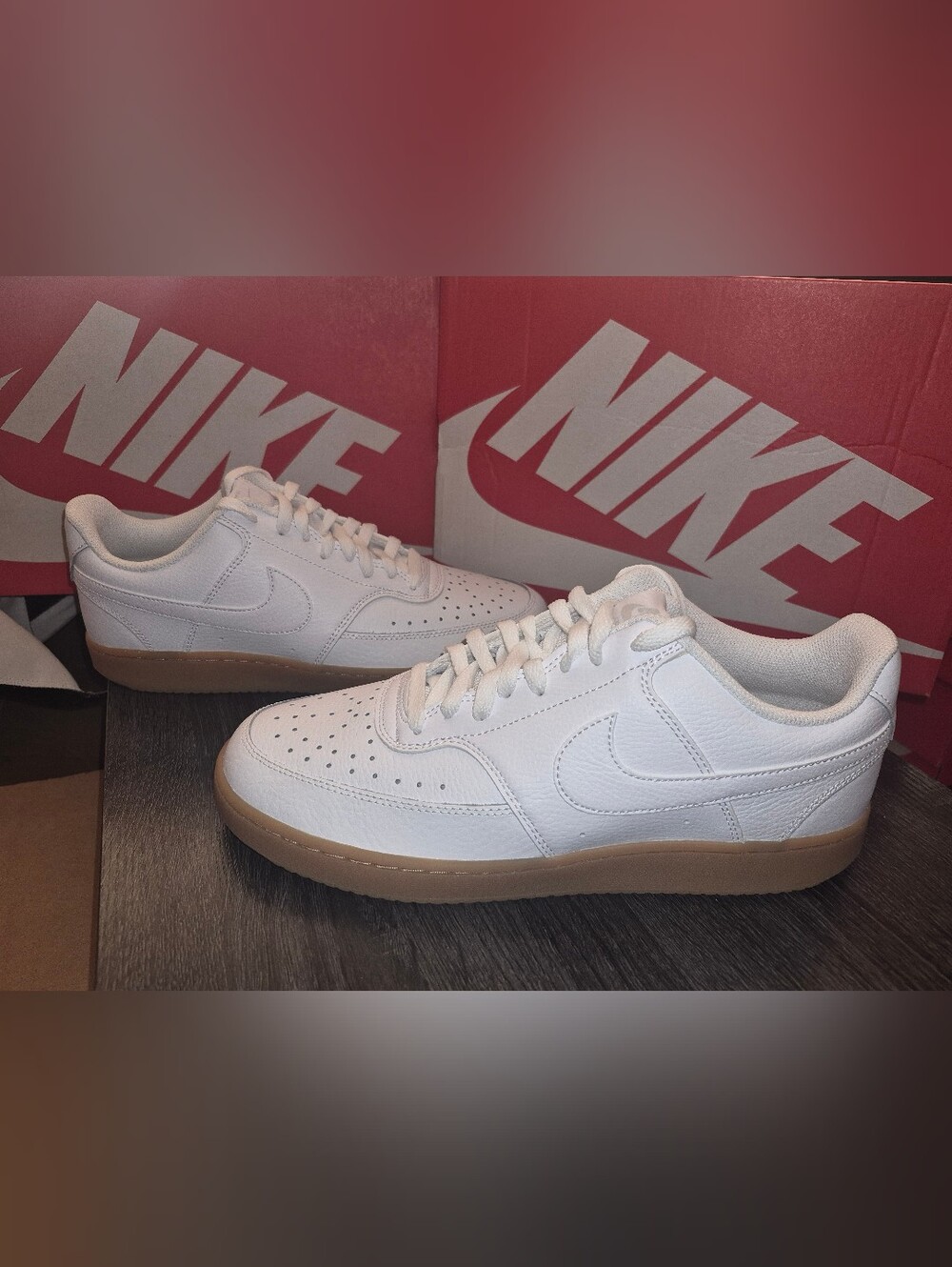 Nike Men’s White Leather Sneakers with Gum Sole